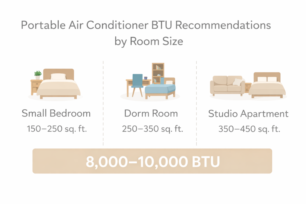 portable air conditioner BTU room size chart for small rooms