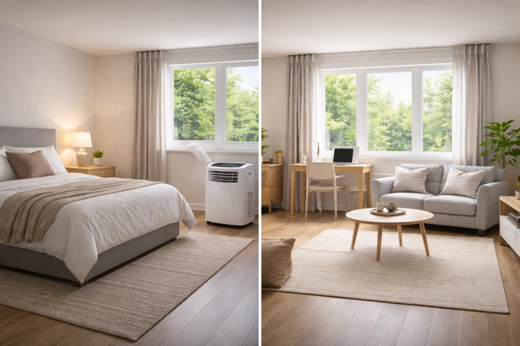 bedroom versus living room layout for choosing a portable air conditioner
