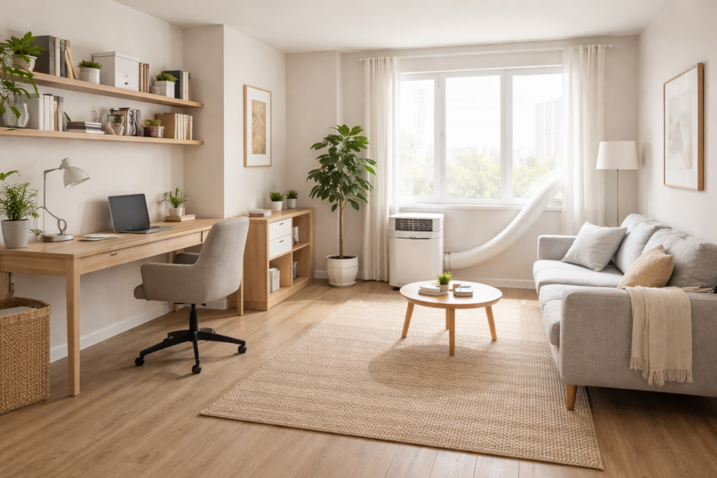 example of a 300 square foot home office suitable for a portable air conditioner
