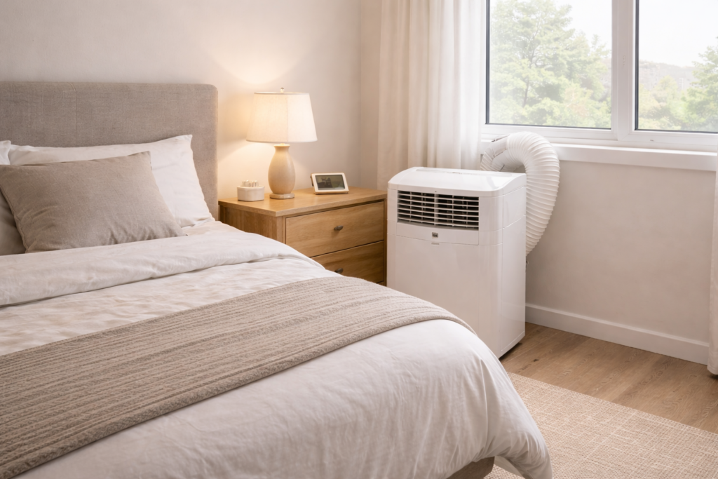 incorrect portable air conditioner placement near a bed