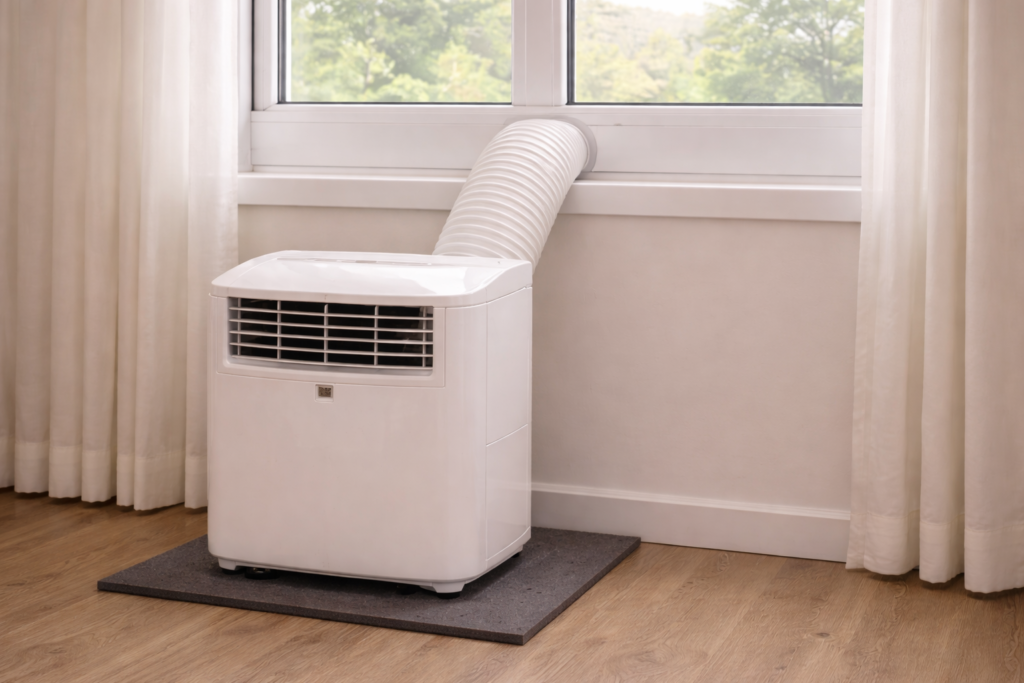 portable air conditioner exhaust hose and vibration control setup