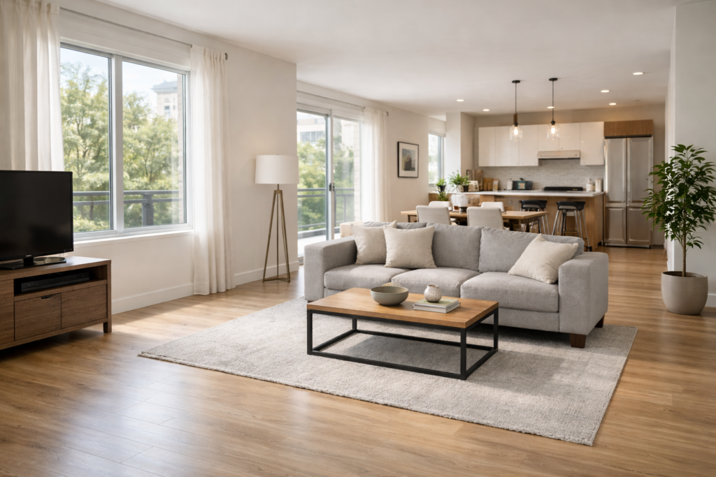 Large open living space showing room size appropriate for a 500–700 square foot portable air conditioner